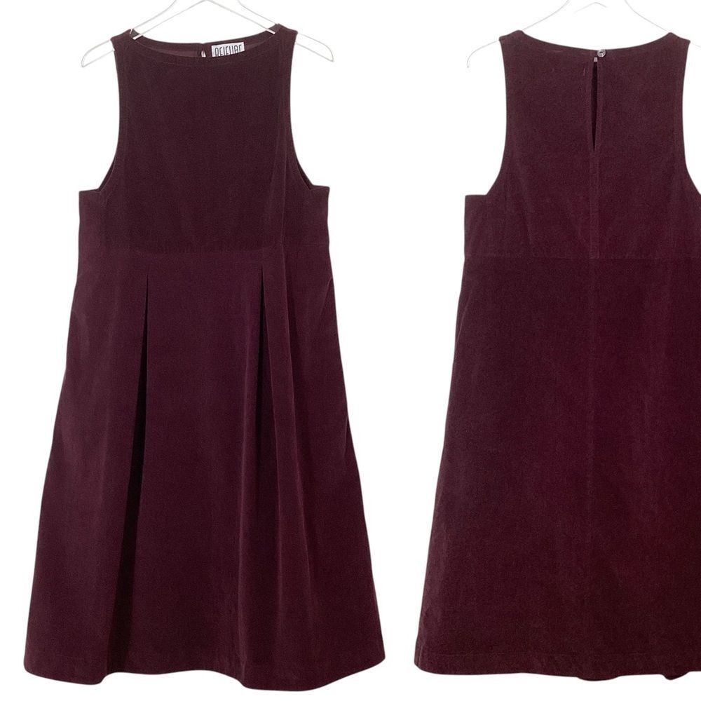 REIFHAUS Maroon Corduroy Midi Dress XS Sleeveless Fit & Flare Plum Pockets